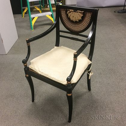Regency-style Lacquered and Caned Armchair