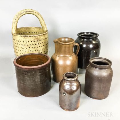 Six Pieces of Stoneware and Redware
