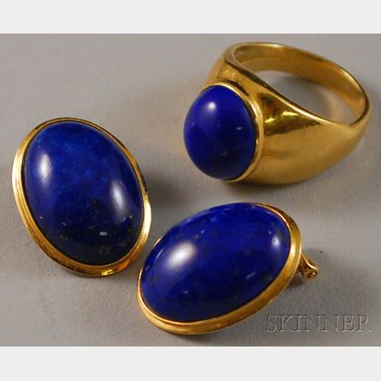 Two Gold and Lapis Lazuli Jewelry Items