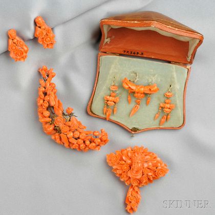 Group of Antique Coral Jewelry Items