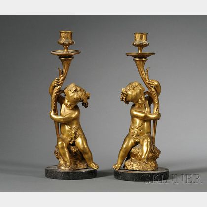 Pair of Louis XV-style Bronze Figural Candlesticks