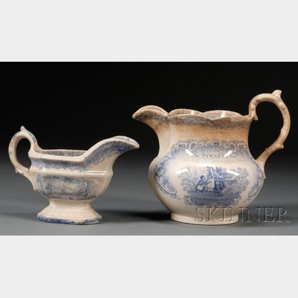 Blue Transfer-decorated Anti-Slavery Ironstone Pitcher and a Small Pitcher