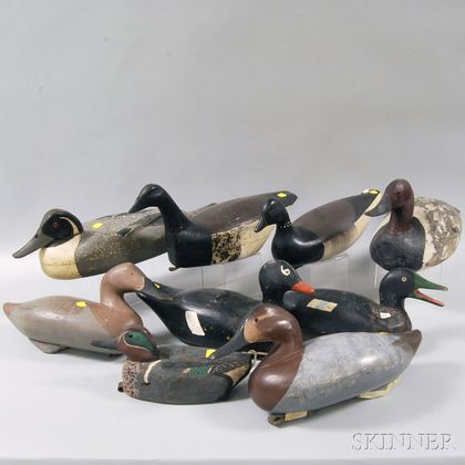 Nine Assorted Carved and Painted Waterfowl Decoys