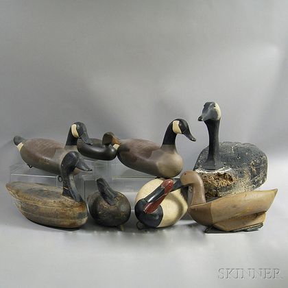 Eight Carved and Painted Duck and Goose Decoys. Estimate $200-250