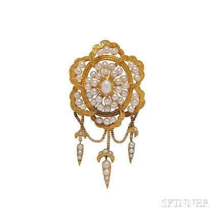 Victorian 18kt and Pearl Brooch