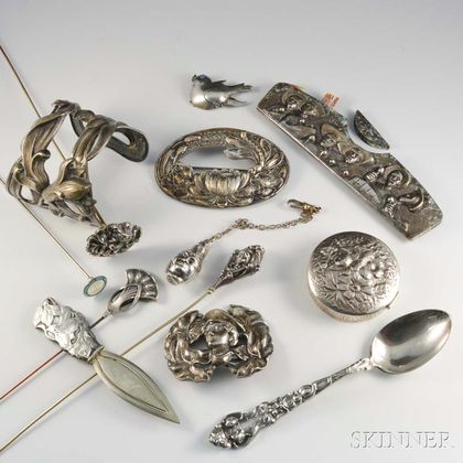 Group of Art Nouveau Silver Jewelry and Accessories
