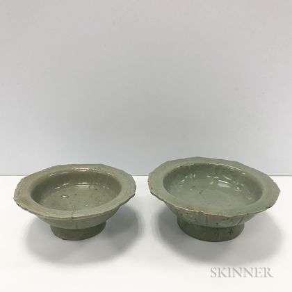 Two Celadon-glazed Stoneware Stemmed Dishes