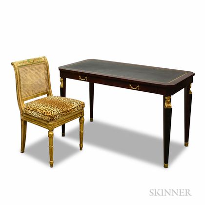 French Regence-style Mahogany Bureau Plat and a Gilt Side Chair