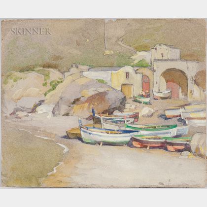 Mabel May Woodward (American, 1877-1945) Boats on the Beach, Italy