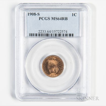 1908-S Indian Head Cent, PCGS MS64RB. Estimate $500-700