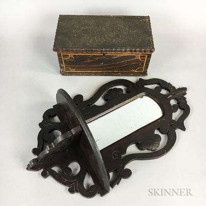Carved Mirrored Hanging Shelf and a Small Paint-decorated Box