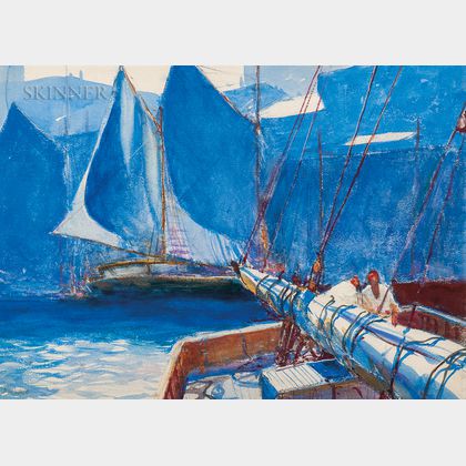 John Whorf (American, 1903-1959) Securing the Sails
