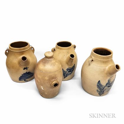 Four Mostly Cobalt-decorated Stoneware Water Jugs