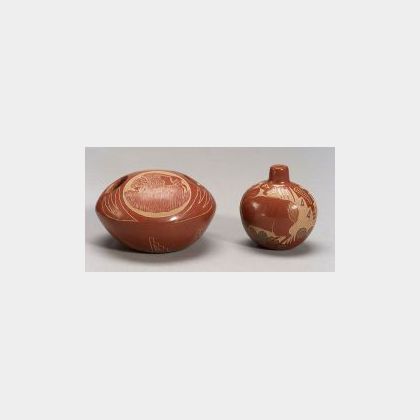 Two Contemporary Carved Pottery Vessels