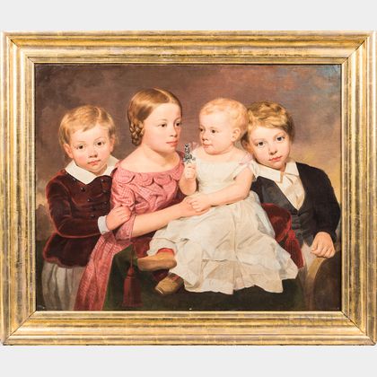 American School, Mid-19th Century Portrait of Four Children, Possibly New York