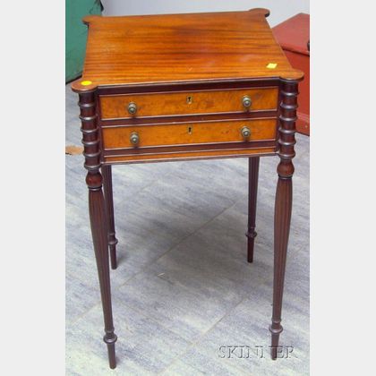 Federal-style Mahogany and Maple Veneer Two-Drawer Work Table. 
