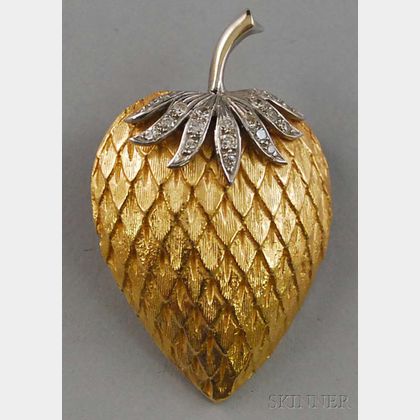 14kt Gold and Diamond Strawberry Pendant/Brooch