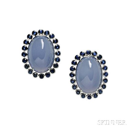 Blue Chalcedony and Sapphire Earrings