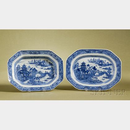 Two Nanking Porcelain Blue and White Serving Dishes
