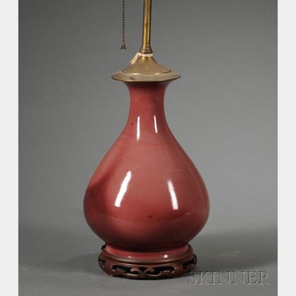 Chinese Porcelain Pink and Oxblood Glazed Baluster Lamp Base