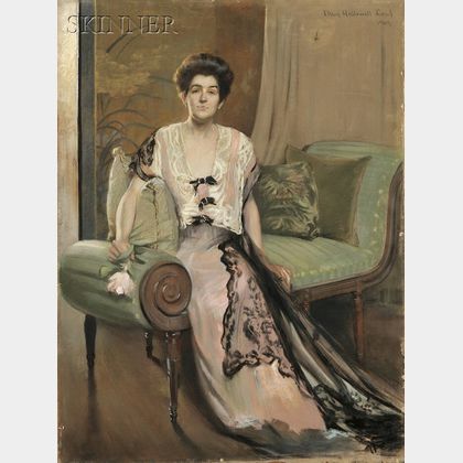 May Hallowell Loud (American, 1860-1916) Seated Woman in Pink Gown