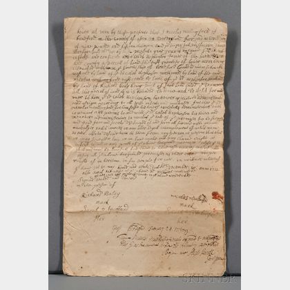 Sewall, Stephen Senior (c. 1657-1725) Land Deed Signed, 18 December 1712.