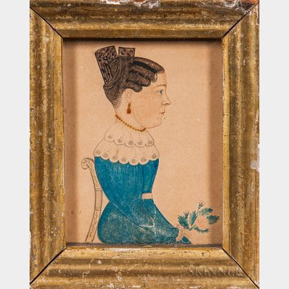 J.M. Crowley (American, 19th Century) Miniature Profile Portrait of a Woman in a Chair