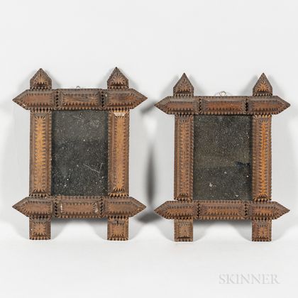 Pair of Small Carved Tramp Art Mirrors