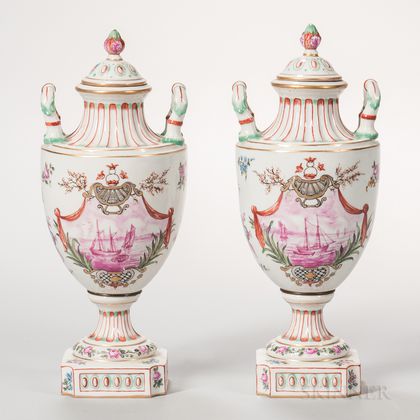 Pair of R. Bloch Porcelain Vases and Covers