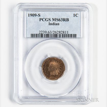 1909-S Indian Head Cent, PCGS MS63RB. Estimate $800-1,200