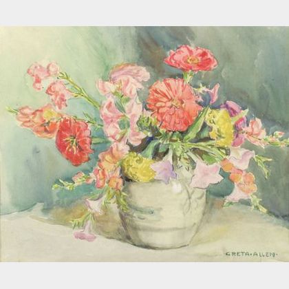 Greta Allen (American, b. 1881) Floral Still Life with Zinnias