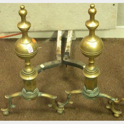 Pair of New York Federal Brass Andirons. 