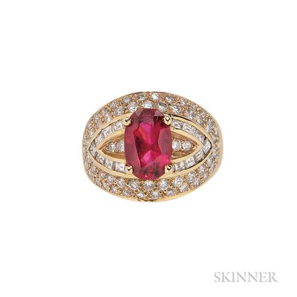18kt Gold, Spinel, and Diamond Ring