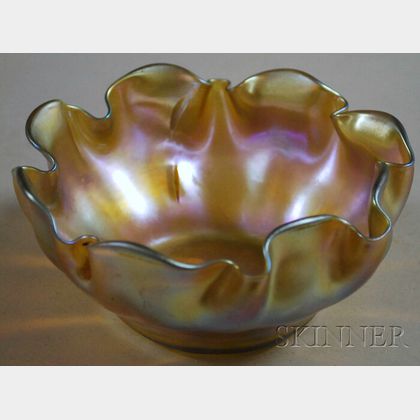 Louis C. Tiffany Gold Favrile Art Glass Ruffled Bowl