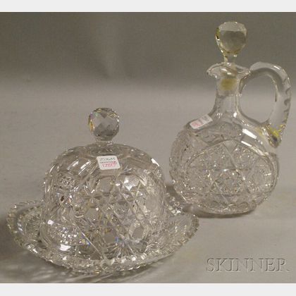Brilliant-cut Colorless Glass Jug-form Decanter and Cheese Dish with Dome Cover. Estimate $200-400