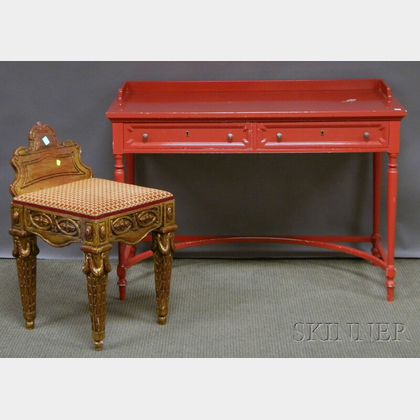 Painted Regency-style Vanity and an Italian Neoclassical-style Carved Giltwood Vanity Chair
