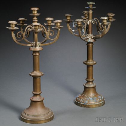 Pair of Six-light Brass Candelabra