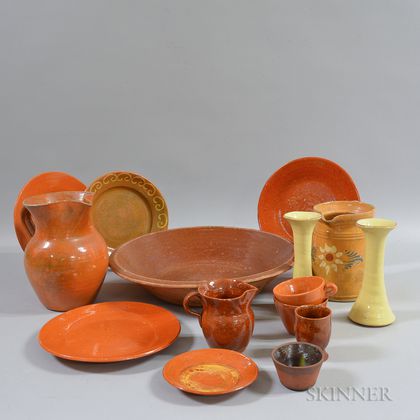Group of Redware and Stoneware Pottery