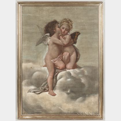European School, 19th/20th Century Decorative Painting of Embracing Cherubs