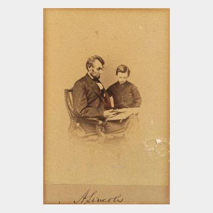 Rare and Important Signed Photograph of Abraham Lincoln and His Son Tad