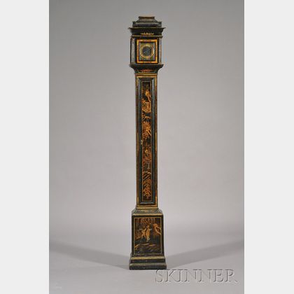 Queen Anne Style Gilt Decorated Black Japanned Miniature Long Case Timepiece