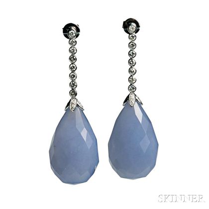 Blue Chalcedony and Diamond Earrings
