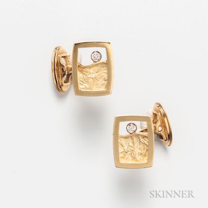 Pair of Modern 18kt Gold and Diamond Cuff Links