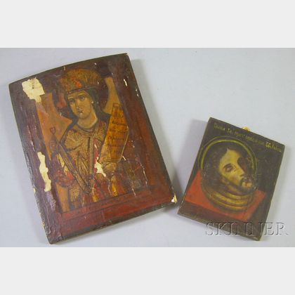 Painted Wooden Icon Depicting St. John the Baptist and a Russian Painted Gesso on Wood Icon