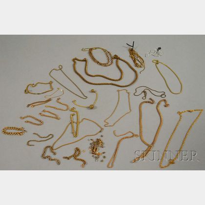 Group of Gold, Gold-filled, and Mixed Metal Chains and Findings. 
