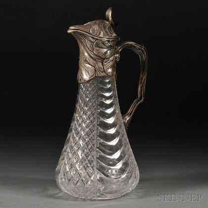 Cut Glass and .800 Silver Wine Ewer