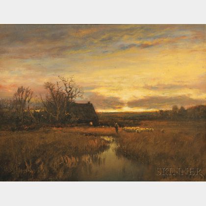 Paul R. Koehler (American, 1866-1909) Herding the Flock at Sunset