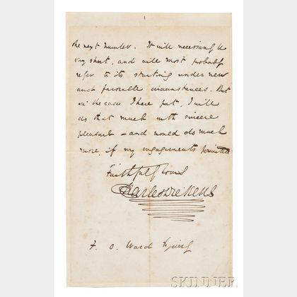 Dickens, Charles (1812-1870) Autograph Letter Signed, 26 March 1844.