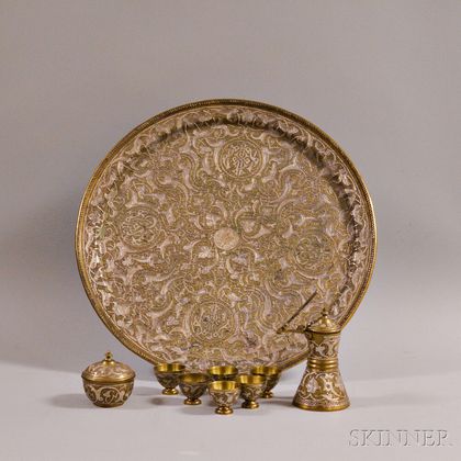 Nine Turkish Engraved Brass Items