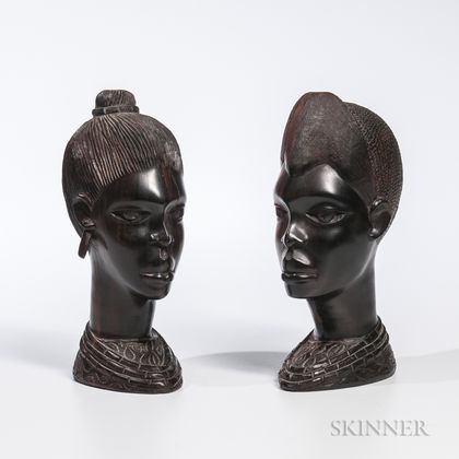 Pair of Congo Ebony Wood Colonial Busts